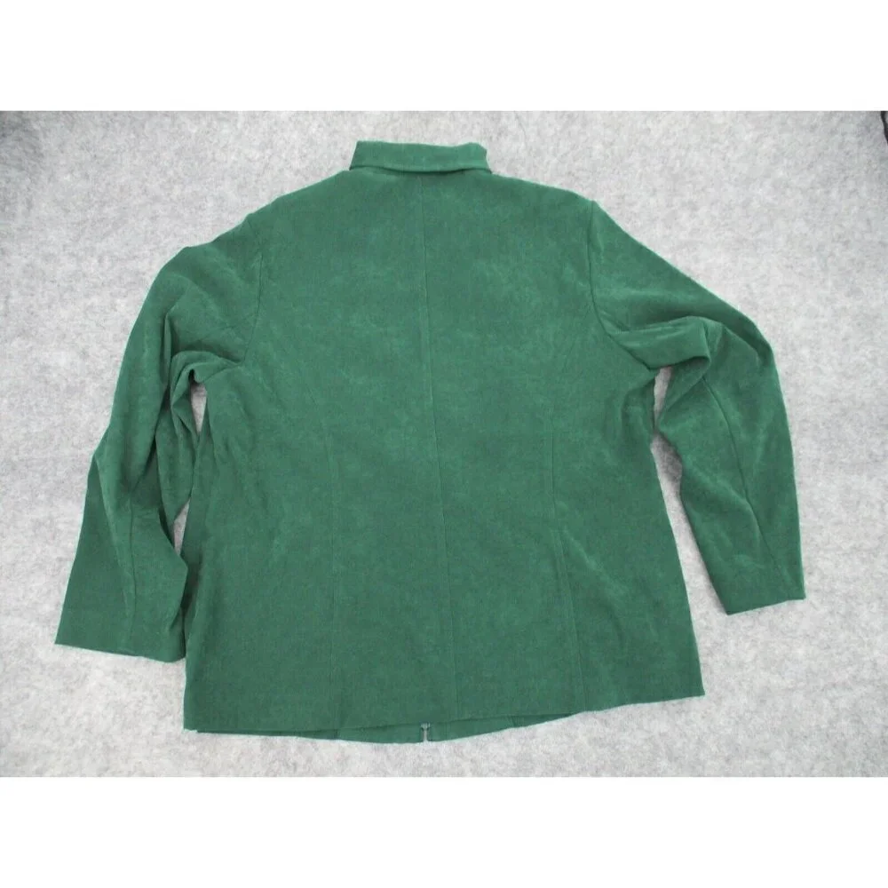 JM Collection Womens Blazer 18W Green Zip Up Long Sleeves Preppy Zip Pockets